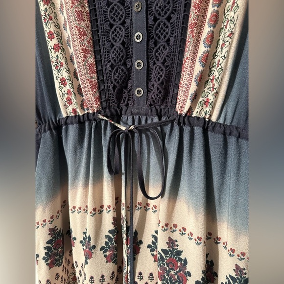 ANTHROPOLOGIE Floreat 2P PETITE Peasant Dress Crochet Block 3/4 Sleeve BOHO CHIC - Picture 4 of 16